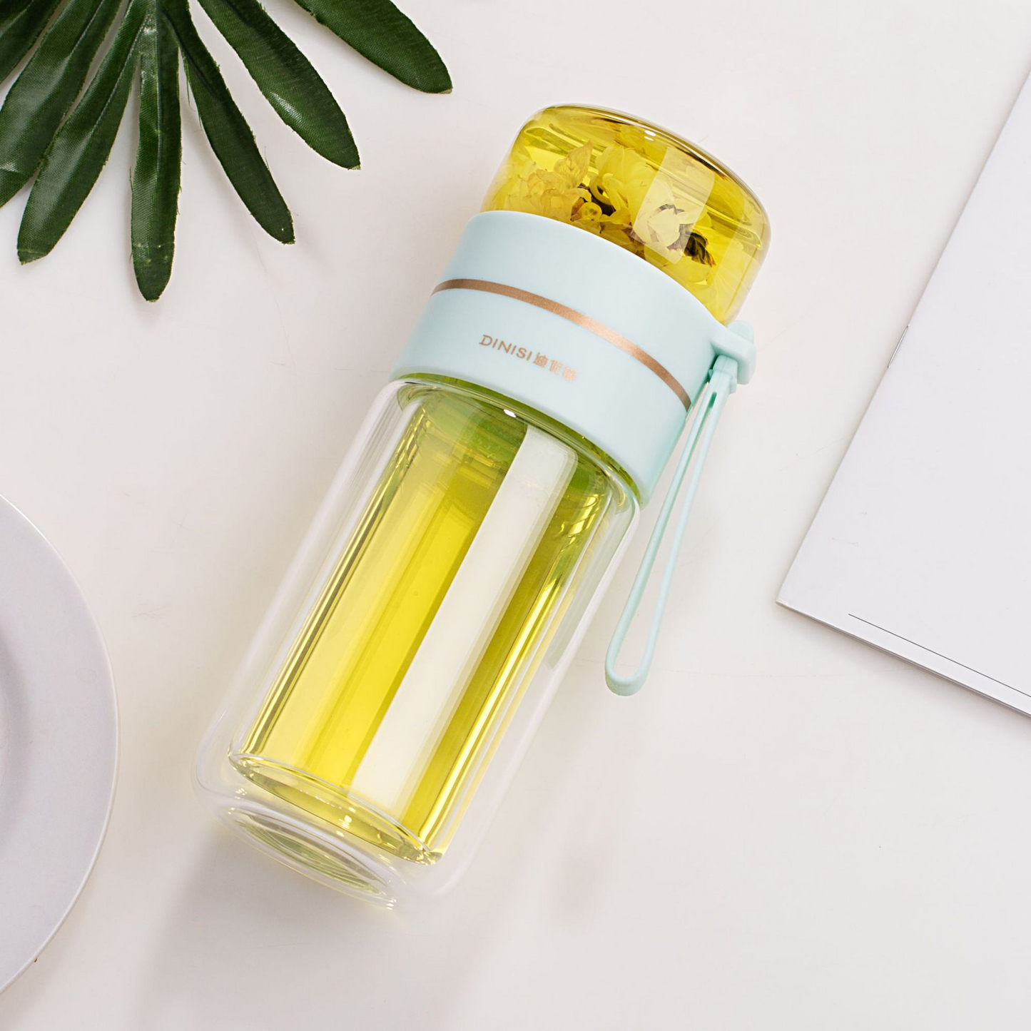 Glass Water Bottle with Tea Infuser Filter